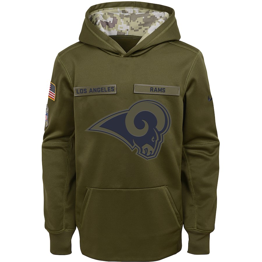 Youth Los Angeles Rams Olive Salute To Service Pullover Performance NFL Hoodie